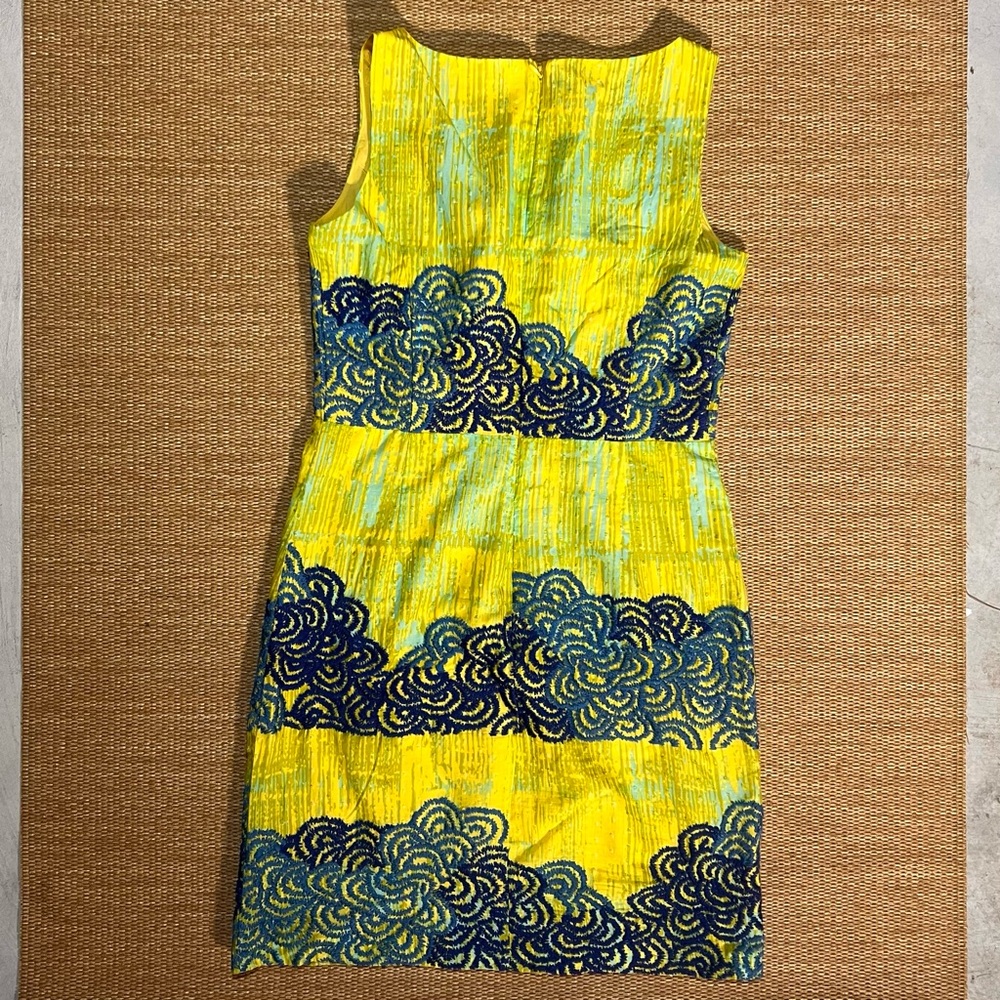 Tabitha Neon Chartreuse Azure Scroll Shift Dress … - image 8